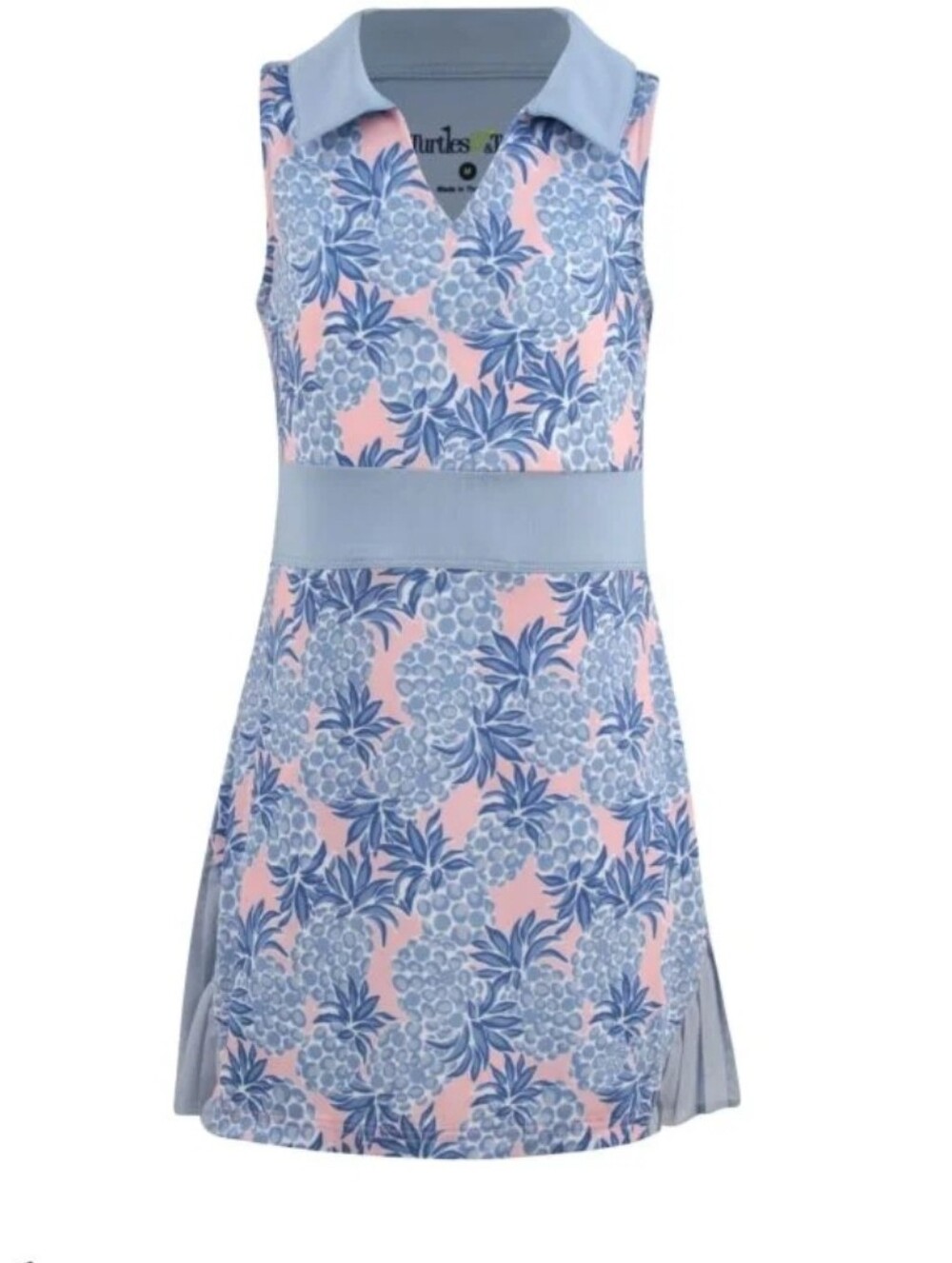 NWT Turtles & Tees Genna Sleeveless Collared Pineapple Print Golf/Tennis Dress.